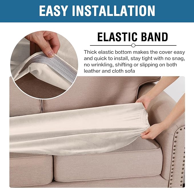 H.VERSAILTEX Velvet Stretch Individual Couch Cushion Cover Plush Cushion Slipcover for Loveseat Sofa Cushion Furniture Protector Seat Cushion Sofa Cover (1 Piece Sofa Cushion Cover, Ivory)