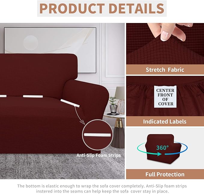Easy-Going 100% Waterproof Chair Couch Cover, Dual Waterproof Sofa Cover, Stretch Jacquard Sofa Slipcover, Leakproof Furniture Protector for Kids, Pets, Dog and Cat (Chair, Wine)
