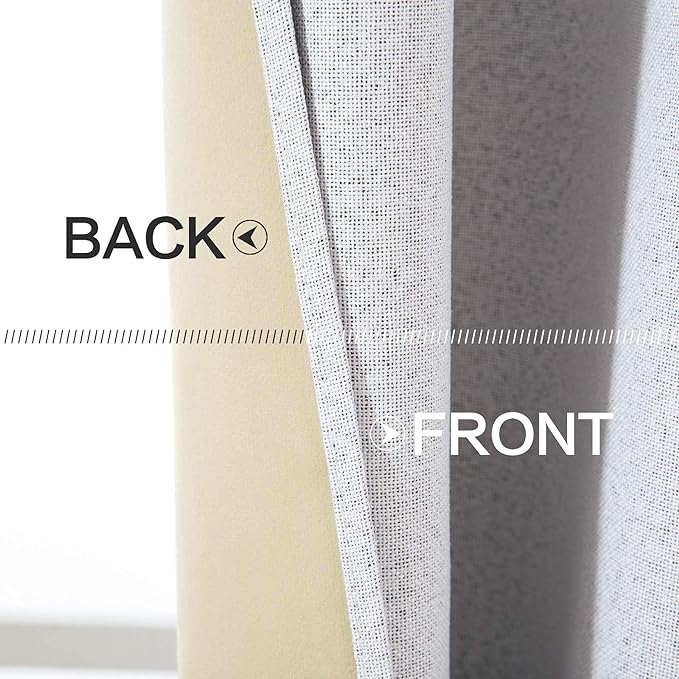MIULEE Linen Texture Curtains for Bedroom Solid 100% Blackout Thermal Insulated Grayish White Curtains Grommet Room Darkening Curtains/Drapes for Living Room Nursery 52x96 Inch (2 Panels)