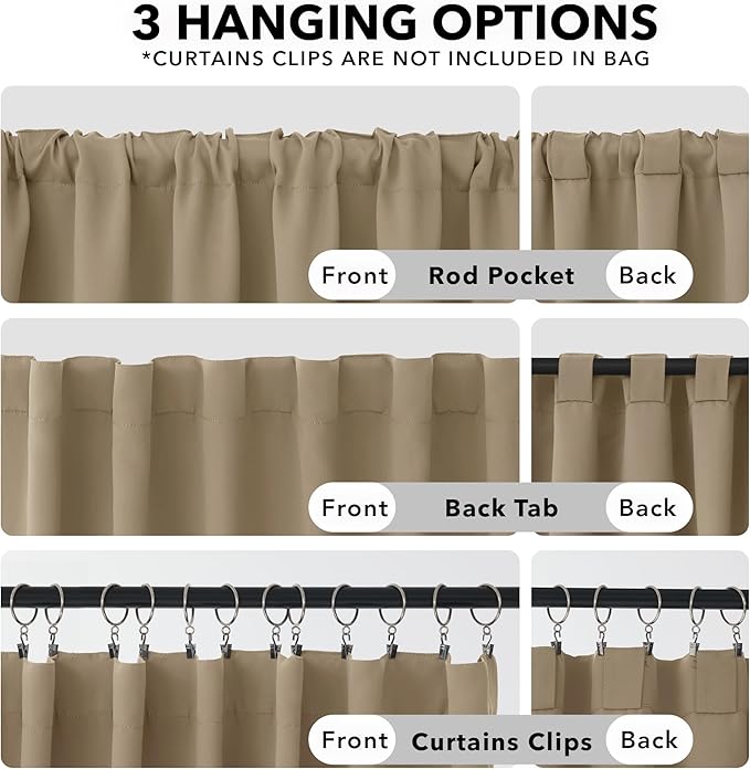 Deconovo Blackout Curtains, Thermal Insulated, W52 x L95 2 Panels, Back Tab, Machine Washable, Room-Darkening Drapes for Bedroom/Living Room Khaki