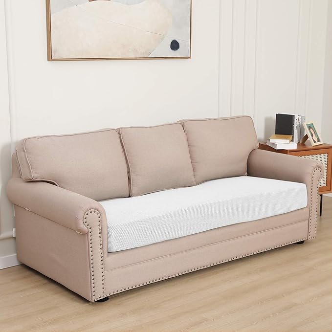 Easy-Going Stretch Cushion CoverSofa Cushion Furniture Protector Sofa Seat Sofa slipcover Sofa Cover Soft Flexibility with Elastic Bottom(Oversized Sofa Cushion,Snow White)