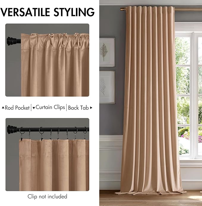 MIULEE Blush Beige Velvet Curtains 96 inches - Luxury Blackout Curtains for Bedroom Living Room Thermal Insulated Super Soft Window Drapes Rod Pocket & Back Tab, W52 x L96 inches, 2 Panels