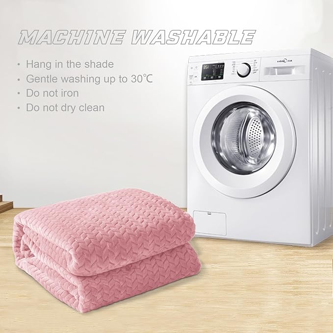 Exclusivo Mezcla Fleece Queen Size Blanket for Bed, 90x90 Inches Soft Cozy Jacquard Flannel Blankets, Lightweight Fuzzy Plush Warm for Women, Pink