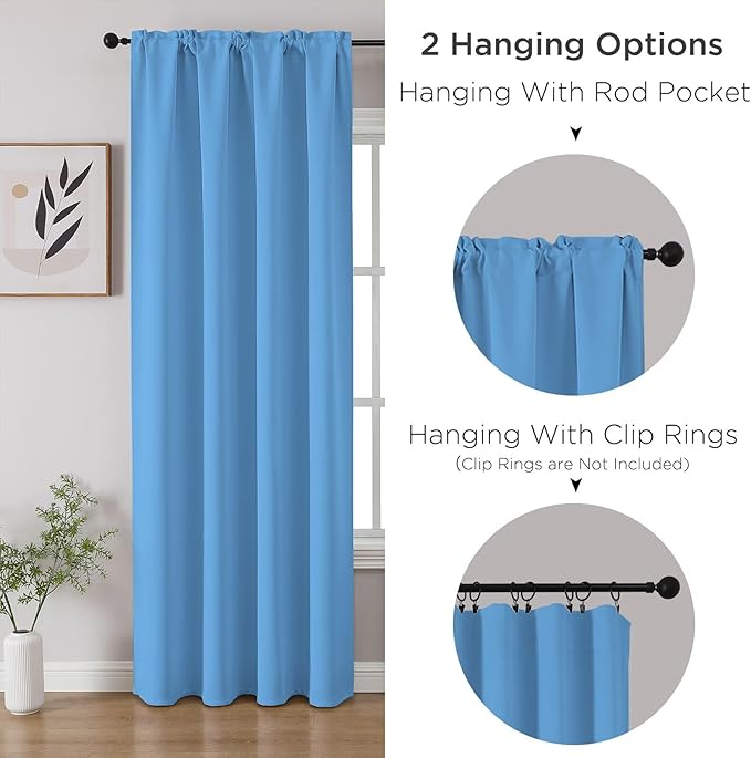 CUCRAF Light Blue Blackout Curtains 63 inch Length 2 Panels Set, Rod Pocket Room Darkening Drapes for Bedroom Living Room, Insulated Thermal Light Blocking Window Curtain (W52 x L63 Inch)