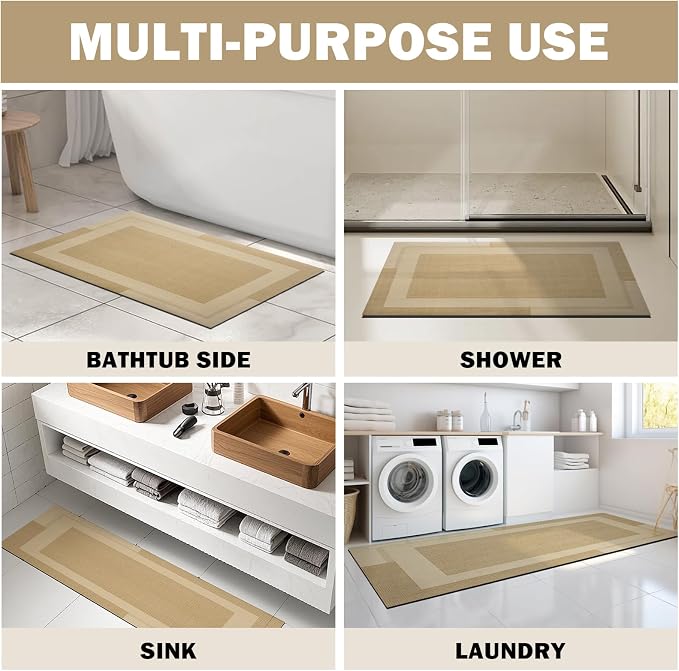 Non Slip Long Bath Mat Bathroom Runner, Rubber Backing Ultra Thin Bathroom Rugs - Image 8