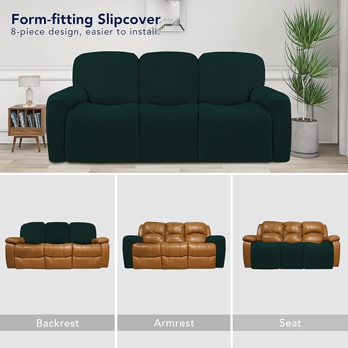 PureFit Super Stretch 3 Seats Recliner Sofa Couch Cover with Pocket – Non Slip Soft Sofa Slipcover, Washable Spandex Reclining Furniture Protector for Kids, Pets (Recliner Sofa, Deep Teal)