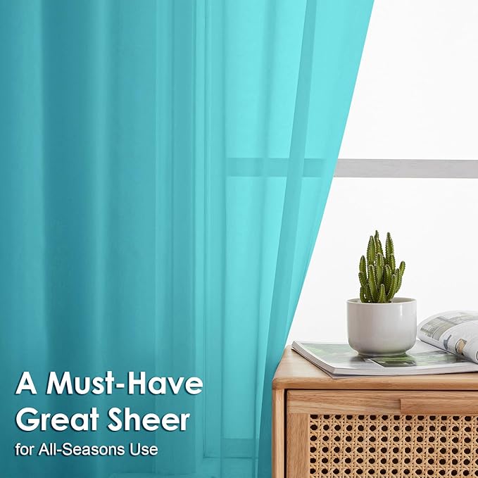OVZME Turquoise Sheer Curtains 78 Inches Long 2 Panels - Soft Light Filtering Window Sheer Panels for Living Room/Bedroom, Top Dual Rod Pocket, 1 Pair, Each 42Wx78L Inches