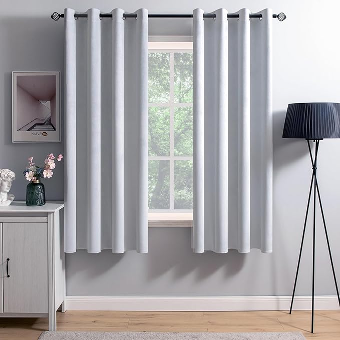 MIULEE 2 Pieces Greyish White Velvet Curtains Exquisite & Elegant Grommet Thermal Soundproof Room Darkening Light Blocking Curtains/Drapes for Living Room Bedroom 52 x 63 Inch