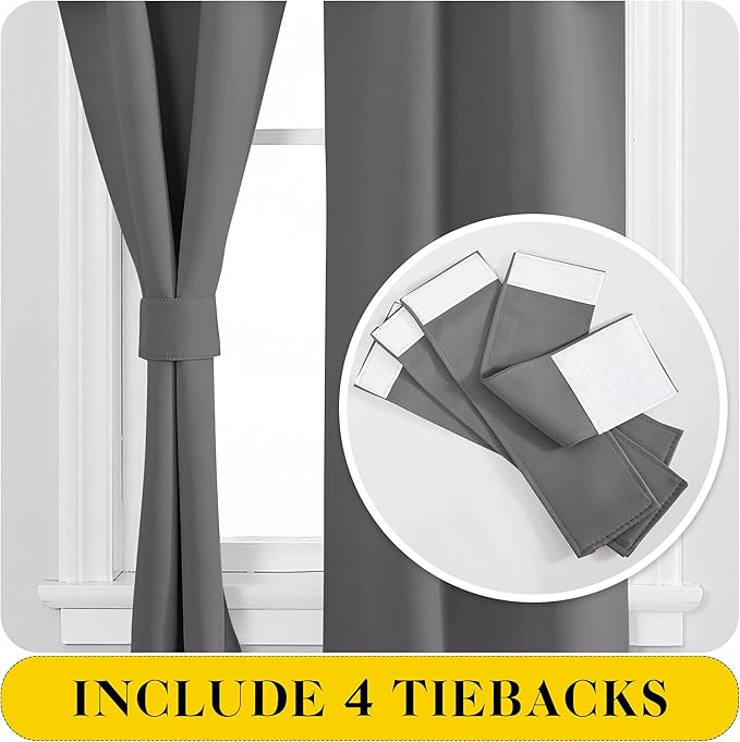 NICETOWN Short Curtains with Attached Valance for Small Window, Thermal Insulated Rod Pocket Room Darkening Curtains for Living Room, 52" Wide x 45" Long, 2 Panels, Grey