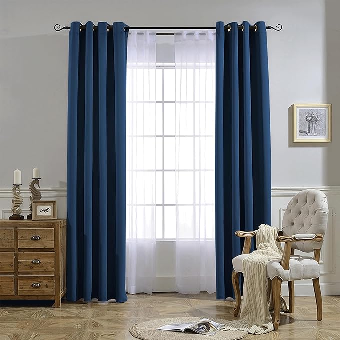 NICETOWN Blackout Window Curtains 72 inches Long, Thermal Insulated Grommet Room Darkening Window Treatments for Bedroom/Living Room, Moroccan Blue, Set of 2, W37 x L72