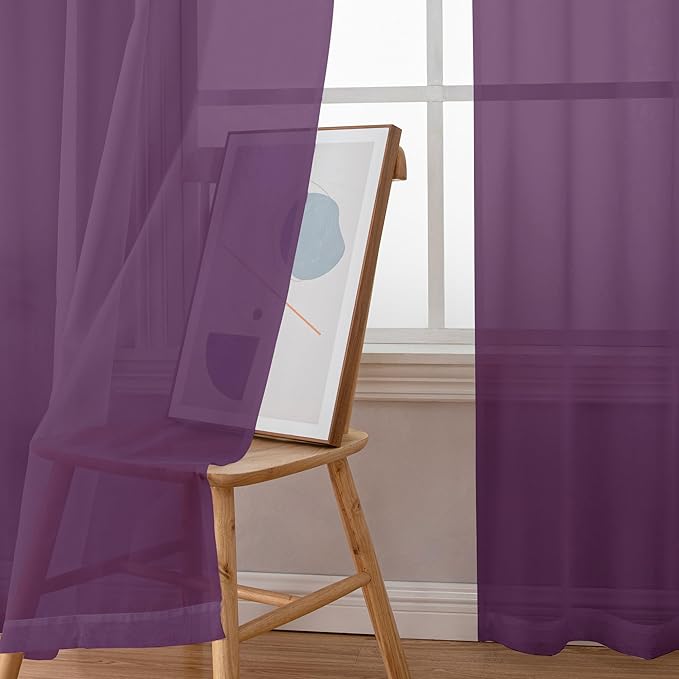 OWENIE Plum Sheer Curtains, Sheer Curtains 84 Inches Long 2 Panels Set, Rod Pocket Voile Fimly Sheer Drapes for Living Room Bedroom, 2pcs, Plum, Each 42" W x 84" L
