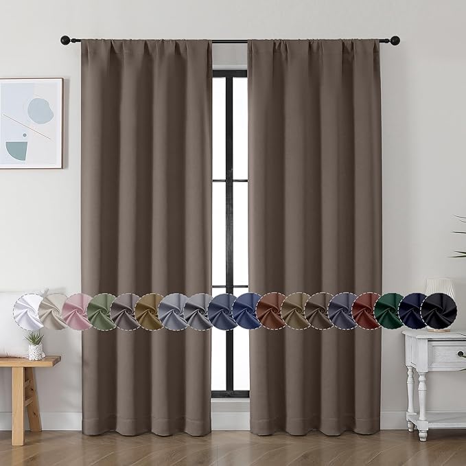 Simplebrand Ava Brown Blackout Curtains for Bedroom, 72 Inch Length, 2 Panels Set, Privacy Thermal Insulated Rod Pocket Window Curtains, W40 x L72 Inch