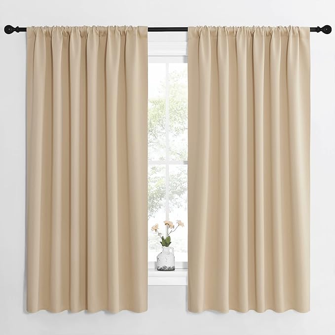 NICETOWN Room Darkening Curtains for Bedroom - Triple Weave Home Decoration Thermal Insulated Solid Drapes for Kitchen (Biscotti Beige, Set of 2 Panels, 62 x 63 Inch)