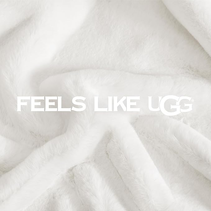UGG Euphoria Faux Fur Throw Blanket, Warm Fluffy for Couch or Bed, Luxury Bedroom Decor, Blankets, Machine Washable, 50-inch x 70-inch, White Snow