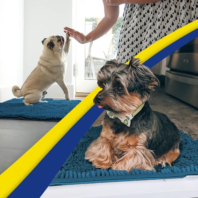 Muddy Mat® | Super Absorbent Door Mat Indoor, Microfiber Quick Dry Chenille Entryway Rug, Non-Slip Front Door Mat, Indoor Mats for Entryway, Machine Washable Pet Rug, Atlantic Blue 36"x120"