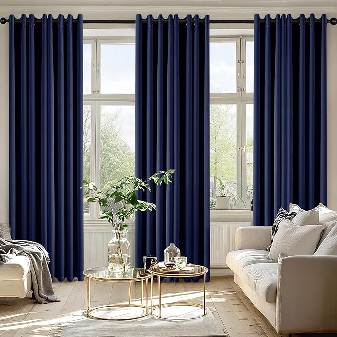 MIULEE Navy Blue Blackout Curtains for Bedroom Living Room 84 Inches Long 2 Panels, Thermal Insulated Room Darkening Drapes Solid Grommet Noise Reduction Light Blocking Window Treatments 50x84 Inch