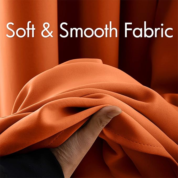 MIULEE 90" Long Blackout Curtains Room Darkening Thermal Insulated Fall Drapes Solid Window Treatment Set Grommet Top Light Blocking Curtain for Living Room/Bedroom 2 Panels Orange