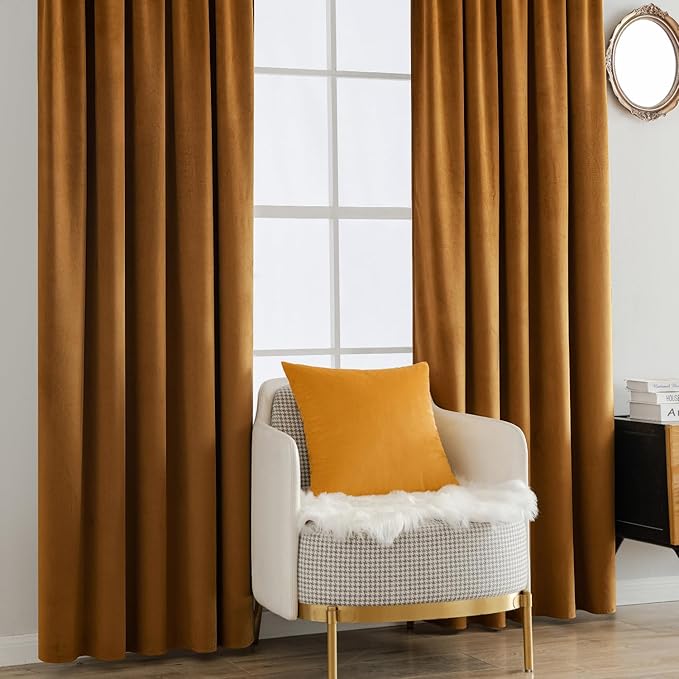 MIULEE Velvet Curtains 72 inches - Luxury Blackout Curtains for Bedroom Living Room Thermal Insulated Super Soft Window Drapes Rod Pocket & Back Tab, Gold Brown, W52 x L72 inches, 2 Panels