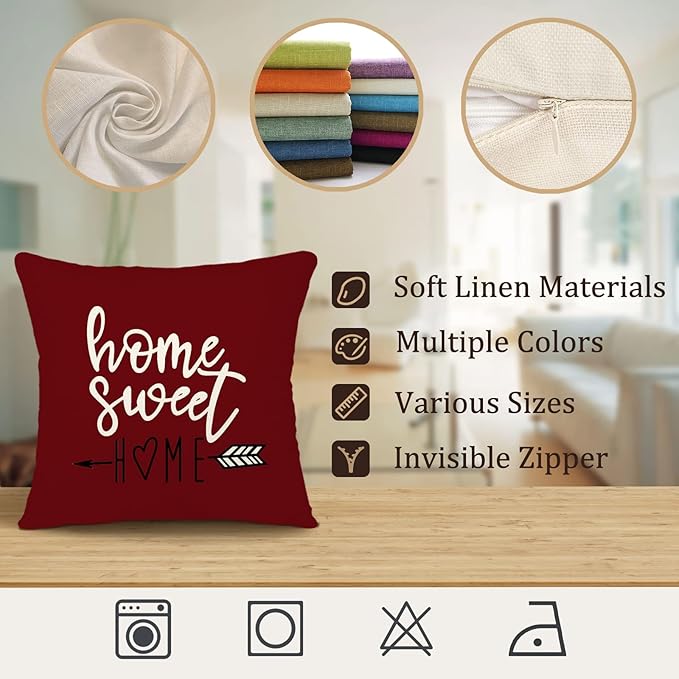 YCOLL Christmas Pillow Covers 20x20 Set of 4, Modern Sofa Throw Pillow Cover for Christmas Decor, Decorative Outdoor Linen Fabric Pillow Case for Couch Bed Car, Wine Red