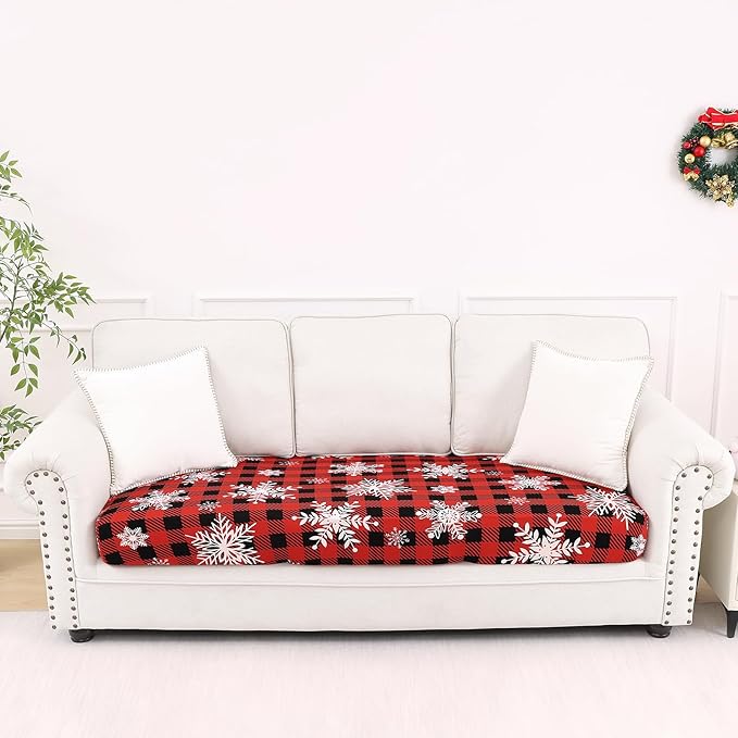 Smiry Printed Couch Cushion Covers, Stretch Soft Couch Covers for Sofa, Washable Non-Slip Sofa Slipcover Furniture Protector for Indoor and Outdoor (Large, Burgundy)