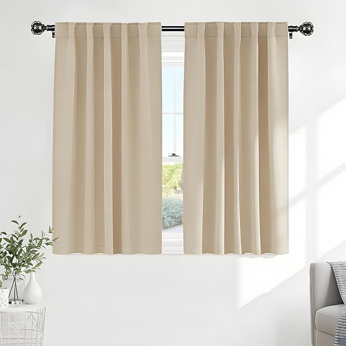 Pony Dance Blackout Curtains for Bathroom - Solid Light Window Decor for Kitchen/Bedroom, RV Drapes for Camper Windows, 34x45 inch, 2 Curtain Panels, Biscotti Beige
