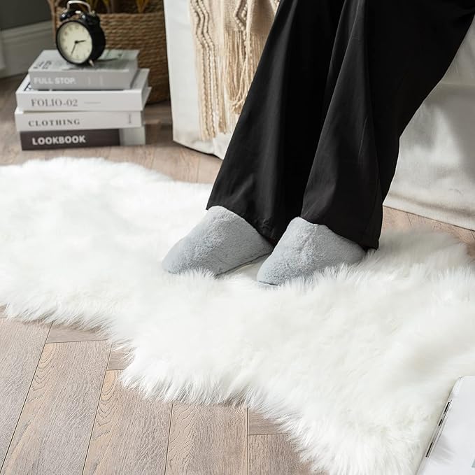 MIULEE Luxury Super Soft Fluffy Area Rug Faux Fur Sheepskin Rug Decorative Christmas Plush Shaggy Carpet for Bedside Sofa Floor Nursery 2 x 6 Feet, White