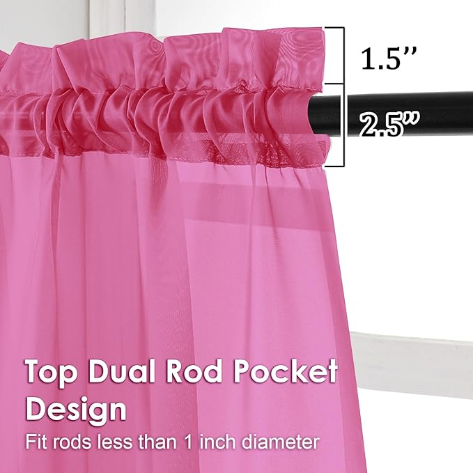 OVZME Sheer Curtains 84 Inches Long 2 Panels Set, Light Filtering Transparent Lightweight Soft Window Treatment Panels for Study Room Living Room Guest Room, Each 42W x 84L Inches, Hot Pink