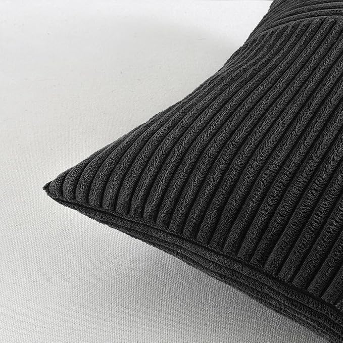 Fancy Homi 2 Packs Black Samll Decorative Throw Pillow Covers 12x12 Inch with for Couch Bed Sofa, Rustic Farmhouse Boho Home Decor, Soft Corss Patchwork Corduroy Square Cushion Case 30x30 cm