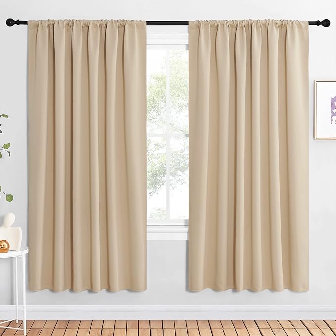 NICETOWN Room Darkening Curtains for Bedroom - Triple Weave Home Decoration Thermal Insulated Solid Drapes for Kitchen (Biscotti Beige, Set of 2 Panels, 62 x 72 Inch)
