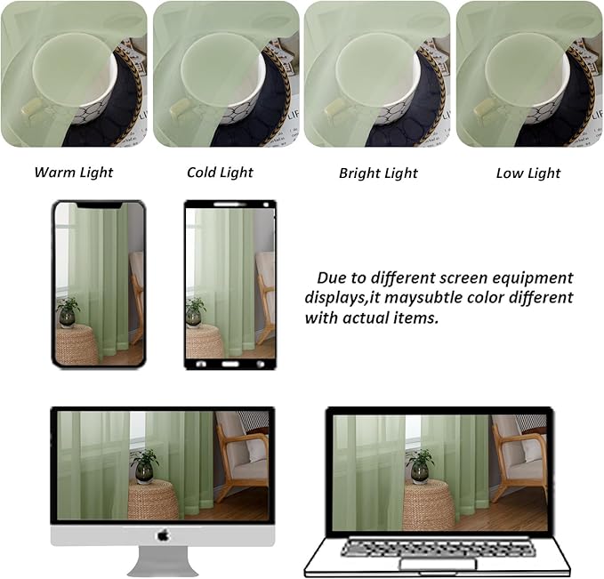 Chyhomenyc Sheer Valances for Windows 2 Pack, Small Window Curtains for Living Room Bathroom Cafe Laundry Basement, Modern Top Dual Rod Pocket Voile Curtain, 42W x 18L inches, Light Green