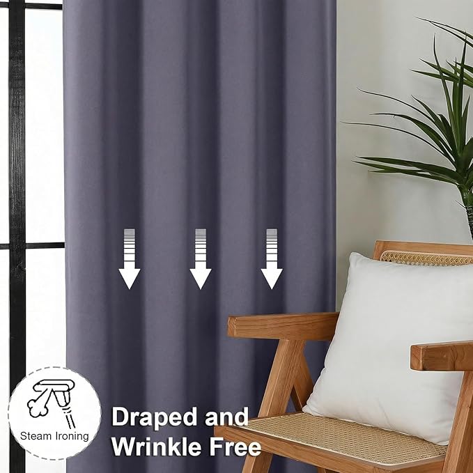 Simplebrand Blackout Extra 10ft Curtains for Patio 120 Inches Long 2 Panels Set, Solid Thermal Insulated Energy Saving Rod Pocket Window Treatment Curtains Blackout Drapes, 50"Wx120"L, Greyish Purple