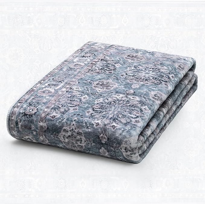 SERISSA Boho Area Rug 5x7 Blue Grey, Washable Large Rugs for Living Room, Ultra Soft Non-Slip Bedroom Rug Print Distressed Vintage Floral Carpet Rug for Dining Room Dorm Office Home Decor