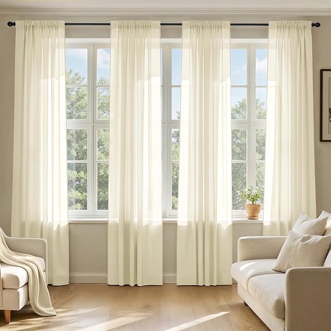 MIULEE Light Cream Sheer Curtains 72 Inches Long, 4 Panels Set, Light Filtering Rod Pocket Voile Drapes for Living Room and Bedroom, Airy Soft Fabric Window Treatments, 42 x 72 Inches