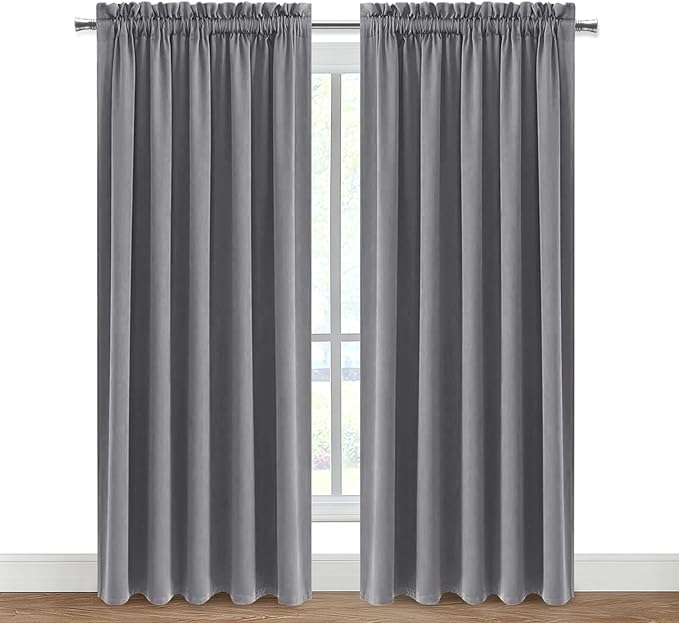 DWCN Blackout Curtains for Living Room Thermal Insulated, Energy Saving & Noise Reducing Bedroom Curtains, Grey, W 70x L 84 Inch, Set of 2 Rod Pocket Curtain Panels
