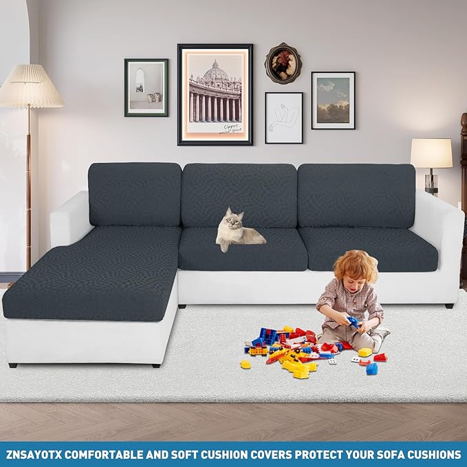 2025 Stretch Cushion Cover for Sofa, Individual Couch Sofa Seat Covers Removable & Washable, Sectional Couch Cushion Slipcover Replacement, Unique Fashion Pattern Soft Cozy Durable (3Pc, Dark Gray)