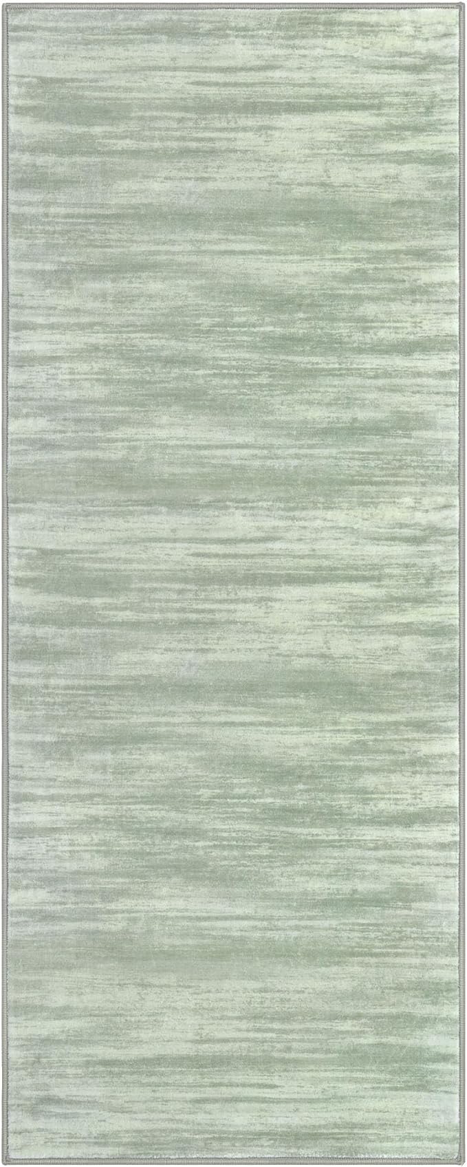 KOZYFLY Kitchen Runner Rug for Hallway Non-Slip Modern Abstract Runner Rug 2x5 Green, Washable Carpet Runner Laundry Room Mat with Soft Low Pile for Entryway Bathroom Bedroom Kitchen