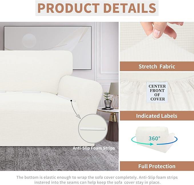 Easy-Going 100% Waterproof Oversized Loveseat Couch Cover, Dual Waterproof Sofa Cover, Stretch Jacquard Sofa Slipcover, Leakproof Furniture Protector for Kids, Pets, Dog and Cat, Cream