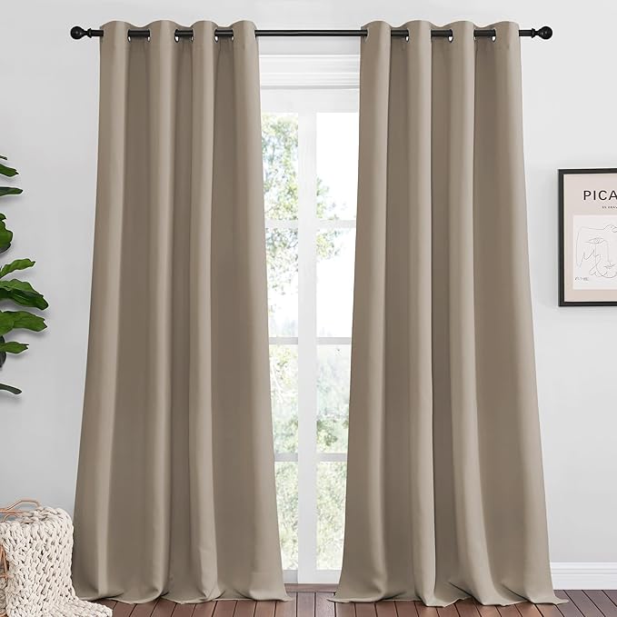 NICETOWN Taupe Blackout Curtains 120" Long for Office, Dining, Guest Room, 55" Wide, 2 Pieces, Sound Reducing Heat and Cold Block Curtain Panels for Modern Decorative
