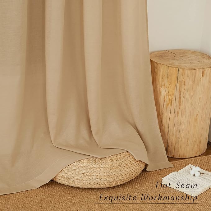 NICETOWN Flax Burlap Linen Curtains for Room Divider, Grommet Top Thick Flax Semi Sheer Vertical Drapes Privacy Assured with Light Filtering for Sliding Glass Door, W68 x L84, 2 Pieces