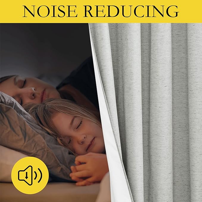 NICETOWN Grey Noise and Lights Block Out Curtains, 2 Panels, 34-inch W by 70-inch L, Thermal Insulated 100% Blackout 2-Layer Lined Drapes, Noise Cancellation Window Draperies for Dining Room