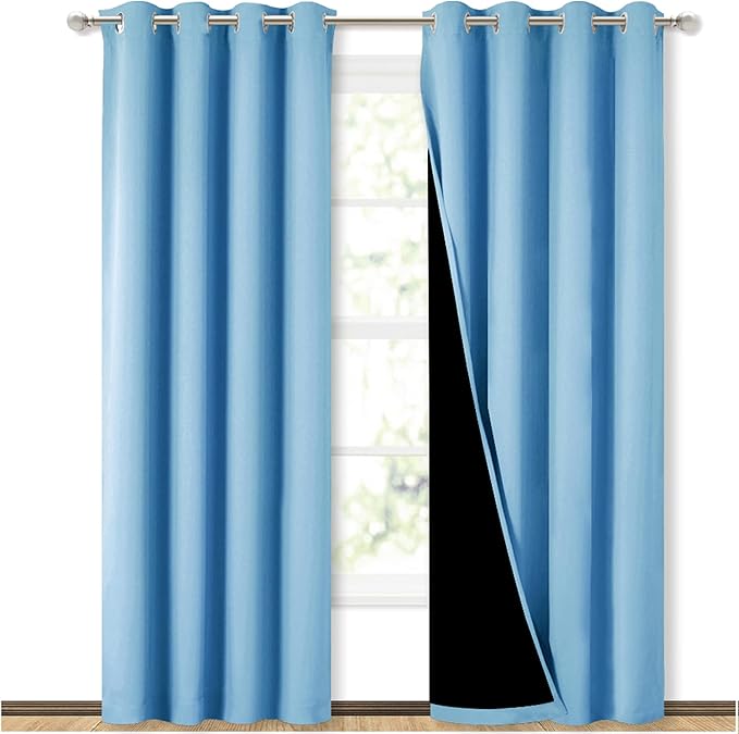 NICETOWN 100% Blackout Curtains 84 inches Long, Blue, 52 inches Wide, Pair of Energy Smart & Noise Blocking Out Drapes for Baby Room Window, Thermal Insulated Guest Room Lined Window Dressing