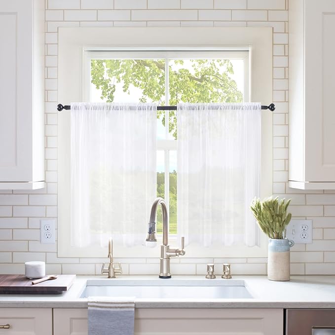 MIULEE 2 Panels Kitchen Tiers Half Window Sheer Curtains Rod Pocket Voile Drapes for Kitchen Bathroom Small Windows 29 by 45 Inch White