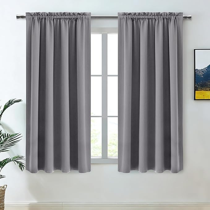 DWCN Grey Room Darkening Blackout Curtains - Thermal Insulated Privacy Energy Saving Window Curtain Drapes 52 x 45 inch Length, Set of 2 Bedroom Living Room Curtains