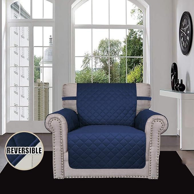 Easy-Going Chair Sofa Slipcover Reversible Sofa Cover Water Resistant Couch Cover Furniture Protector Cover with Elastic Straps for Pets Kids Children Dog Cat (Chair, Navy/Ivory)