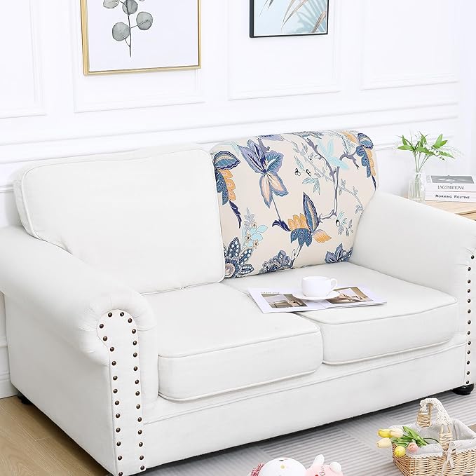 Smiry Printed Couch Cushion Covers, Stretch Soft Couch Covers for Sofa, Washable Non-Slip Sofa Slipcover Furniture Protector for Indoor and Outdoor (Backrest L, Beige)