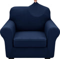 XINEAGE 2026 New 2 Pieces Chair Covers with Arms Super Stretch Chair Slipcover for Living Room Pet Dog Universal Slip Cover Anti Slip Armchair Furniture Protector (Navy Blue), 31"-46"(1 Cushion)