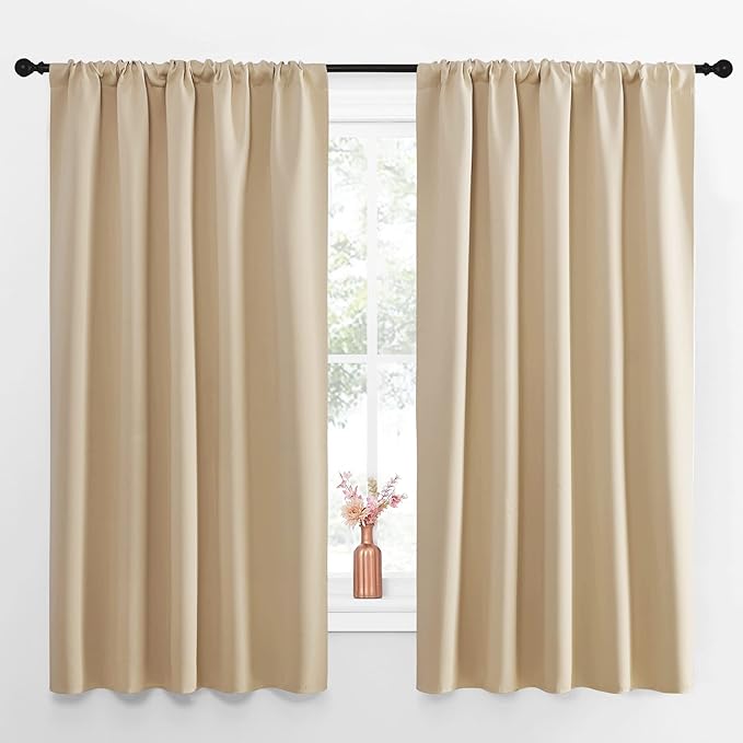 NICETOWN Room Darkening Curtains for Bedroom - Home Decoration Privacy Protection Thermal Insulated Solid Drapes/Draperies for Kitchen Window (Biscotti Beige, Set of 2, 52 x 63 inches)