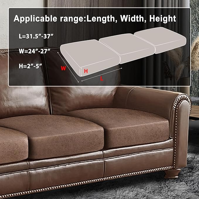 Leather Look Couch Cushion Covers Sofa Seat Slipcovers Sets Couches Furniture Protector for Sectional Armchair Loveseat Pets Kids Stretch Spandex Fabric (3 Cushion XL Sofa, Brown)