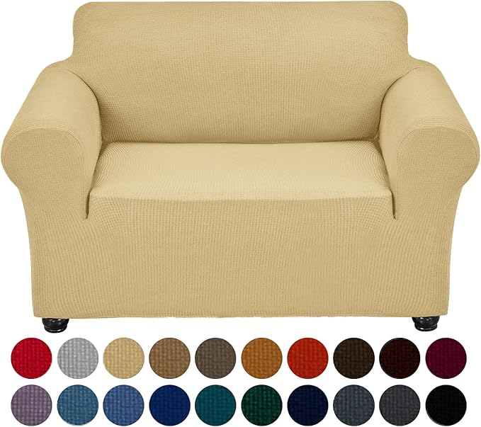 Joccun Stretch Chair Couch Cover,1-Piece Sofa Slipcover Spandex Jacquard Fabric Sofa Covers with Elastic Bottom,Washable Furniture Protector for Dogs,Cats,Kids(Armchair,Champagne)