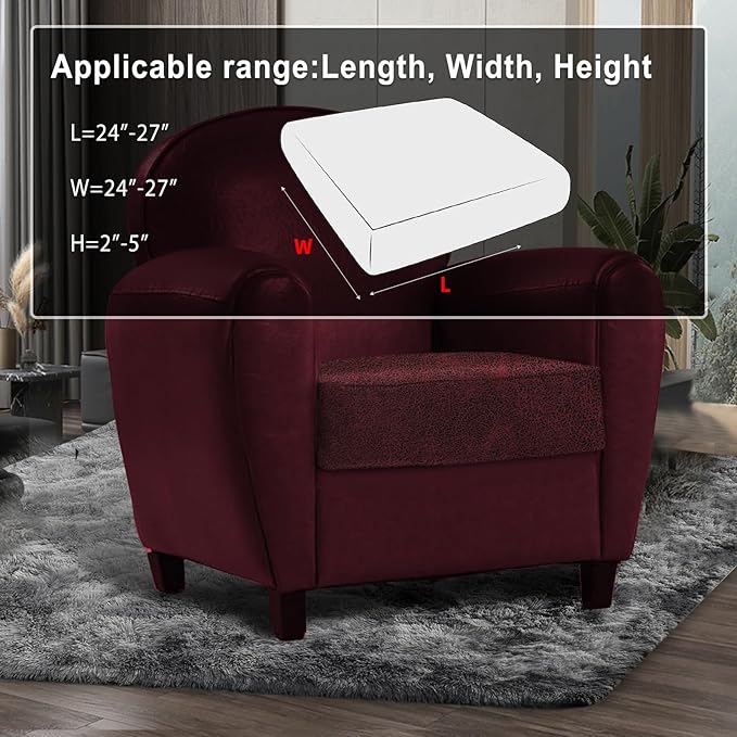 Leather Look Couch Cushion Covers Sofa Seat Slipcovers Sets Couches Furniture Protector for Sectional Armchair Loveseat Pets Kids Stretch Spandex Fabric (1 Cushion Armchair, Burgundy)